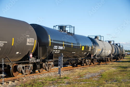 Railroad tank cars parked on a track in Fort Lauderdale, Florida, USA