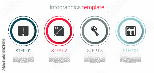 Set Depth measurement, Diagonal measuring, Measuring tape and Bathroom scales. Business infographic template. Vector