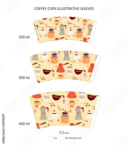 Coffee Cups Sleeves Illustration Template