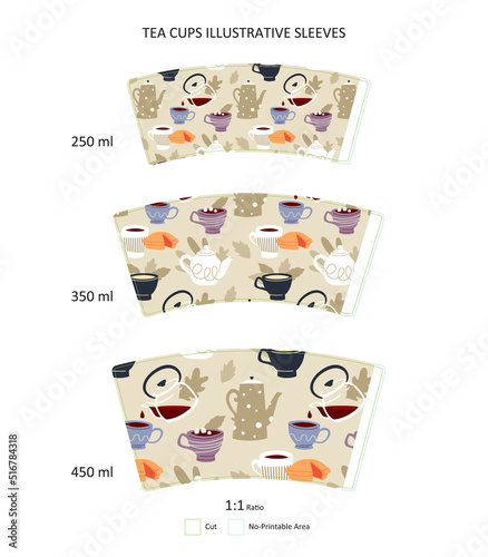 Tea Cups Sleeves Illustration Template