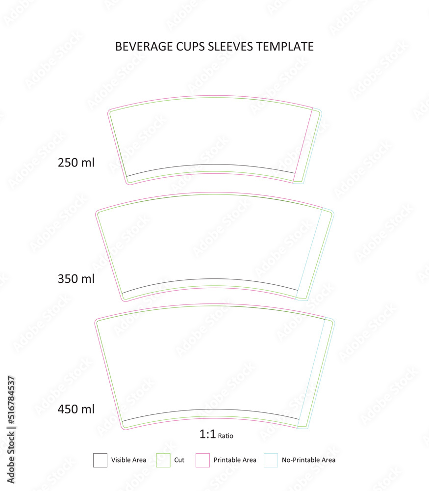 Beverage Cups Sleeves Printable Template Stock Vector Adobe Stock