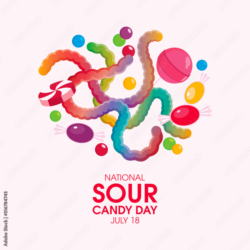 National Sour Candy Day vector. Pile of candies drawing. Colorful gummy