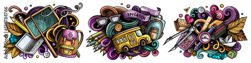 School cartoon vector doodle designs set.