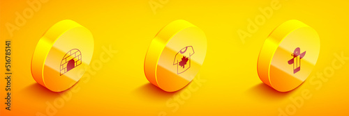 Set Isometric Igloo ice house, Hockey jersey and Canadian totem pole icon. Vector