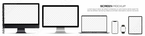 Computer monitor, laptop, tablet, smartphone and watch with blank screen