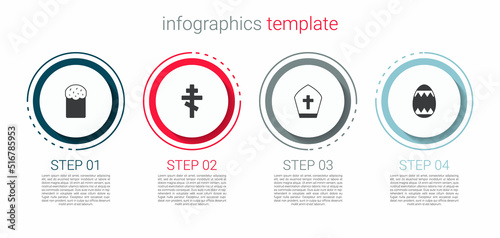 Set Easter cake, Christian cross, Pope hat and egg. Business infographic template. Vector