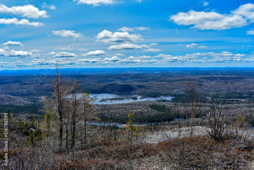 Natural lake, river and hills near Saguenay and Chicoutimi