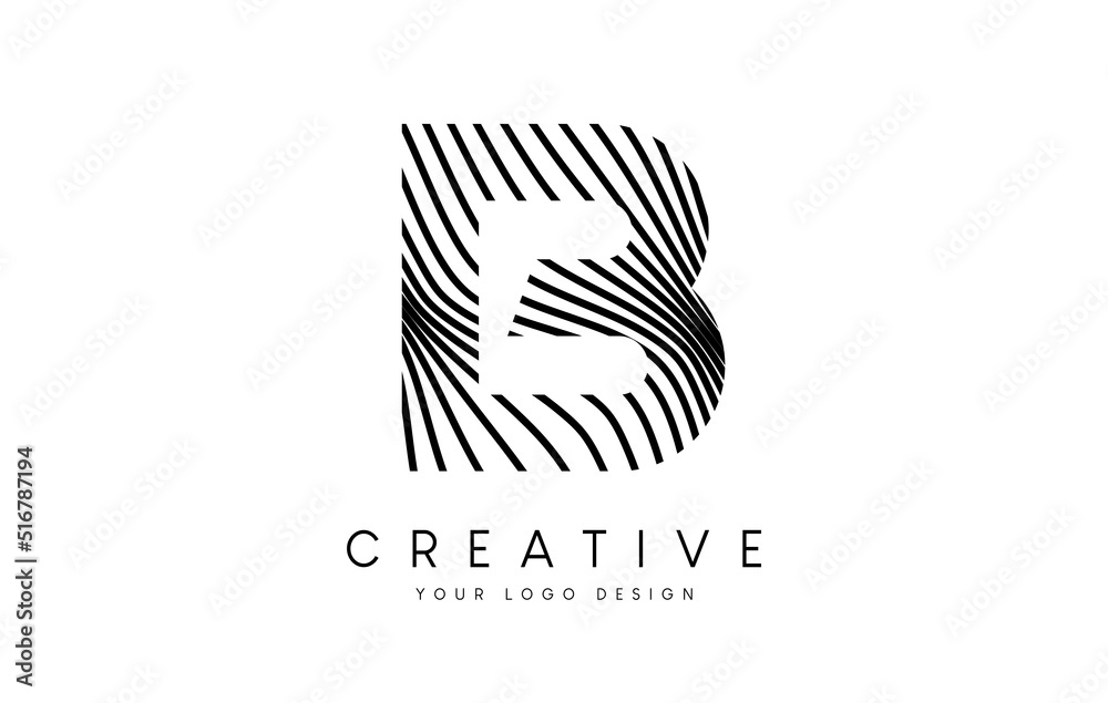 Warp Zebra Lines Letter B logo Design with Black and White Lines and ...