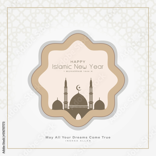 Happy islamic new year and Muharram muslim celebration day background design concept
