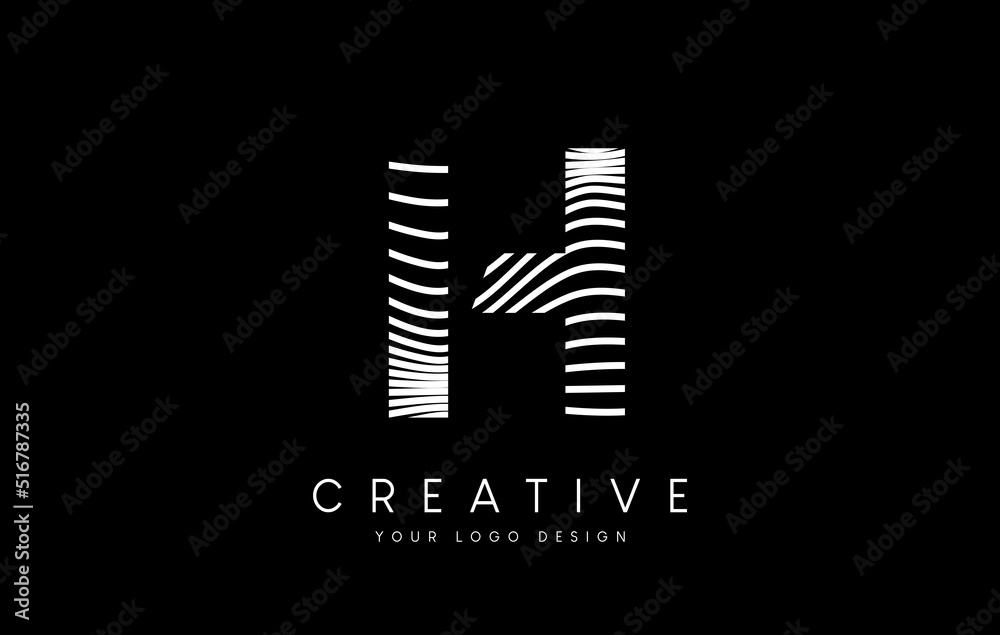 Warp Zebra Lines Letter H logo Design with Black and White Lines and ...