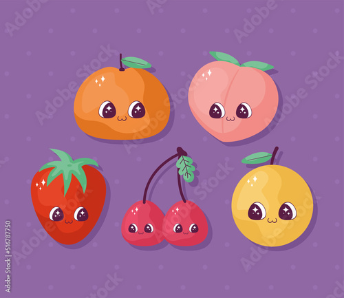 five kawaii fruits