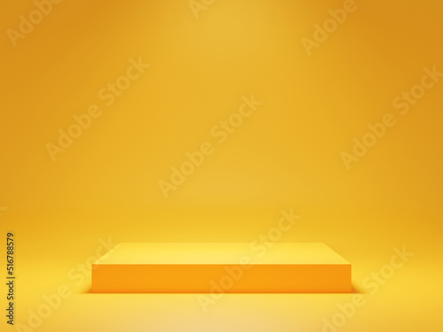 Empty Yellow stand stage or shelf with studio background for showing or display products concept in 3D rendered illustration