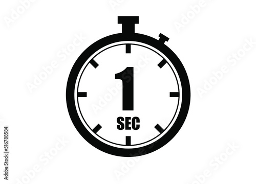 1 Seconds timers clock. Time measure. Chronometer vector icon black isolated on white background.