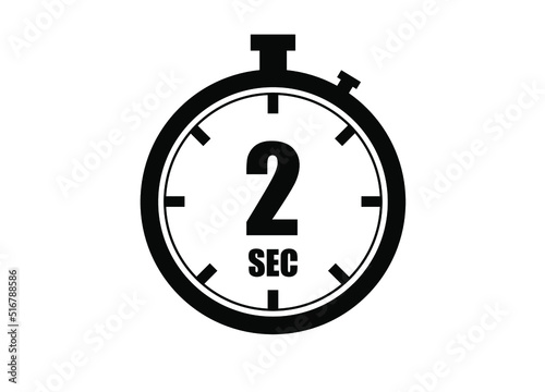 2 Seconds timers clock. Time measure. Chronometer vector icon black isolated on white background.