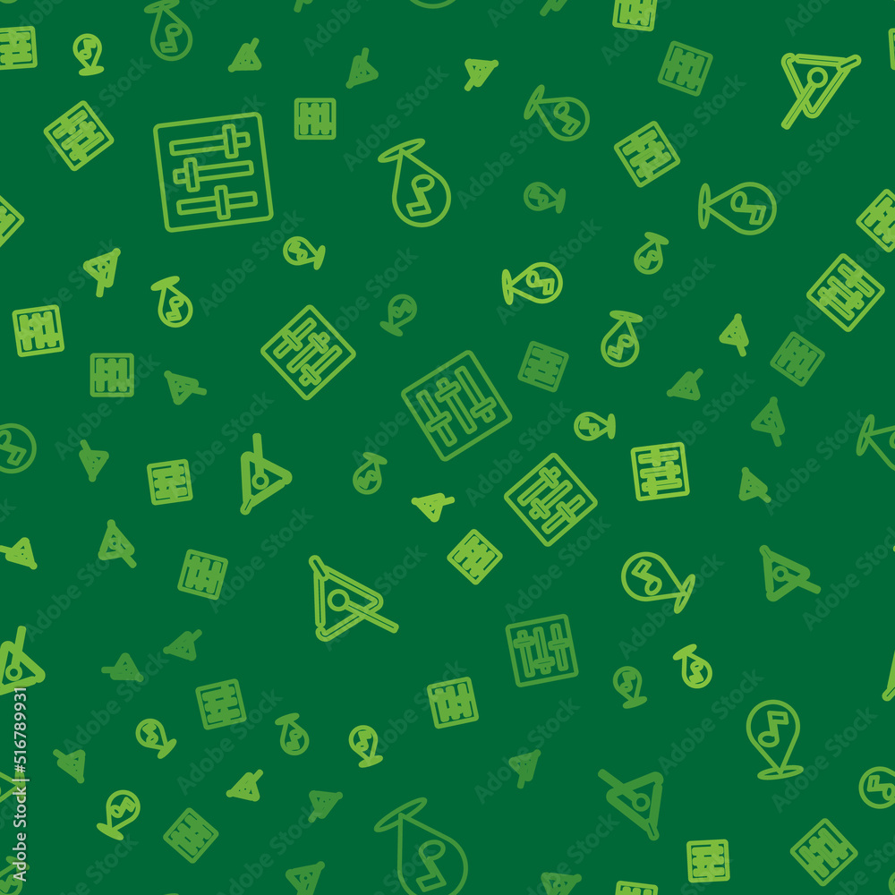 Set line Sound mixer controller, Triangle and Location musical note on seamless pattern. Vector Set line Sound mixer controller, Triangle and Location musical note on seamless pattern. Vector