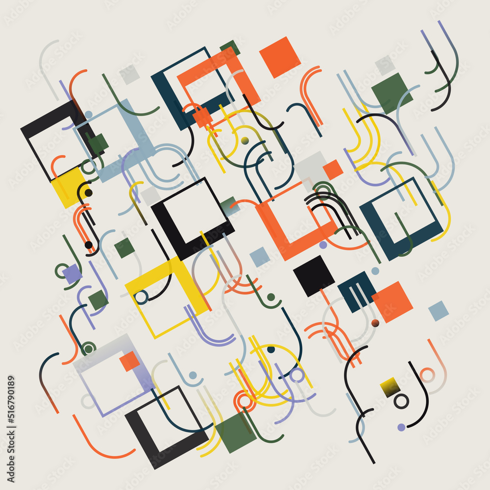 Bauhaus Inspired Graphic Pattern Artwork Made With Abstract Vector Geometric Shapes