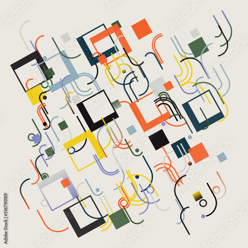 Bauhaus Inspired Graphic Pattern Artwork Made With Abstract Vector Geometric Shapes