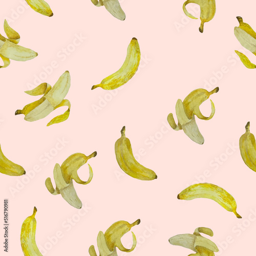 Watercolor hand drawn vector seamless pattern banana