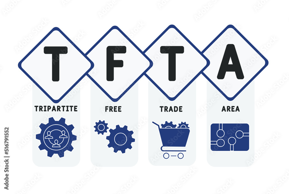 TFTA Tripartite Free Trade Area acronym. business concept background. vector illustration concept with keywords and icons. lettering illustration with icons for web banner, flyer, landing pag TFTA Tripartite Free Trade Area acronym. business concept background. vector illustration concept with keywords and icons. lettering illustration with icons for web banner, flyer, landing pag