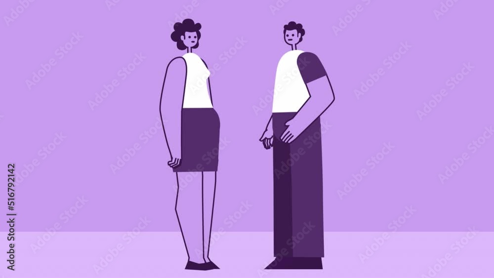 Purple Style Man and Woman Flat Characters Speaking, Communicate and Negotiate. Isolated Loop Animation with Alpha Channel Purple Style Man and Woman Flat Characters Speaking, Communicate and Negotiate. Isolated Loop Animation with Alpha Channel
