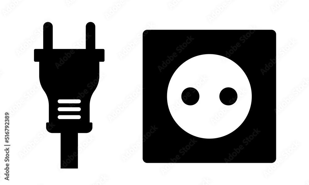 Plug and socket. Vector black icon. Clipart isolated on white background. Plug and socket. Vector black icon. Clipart isolated on white background.