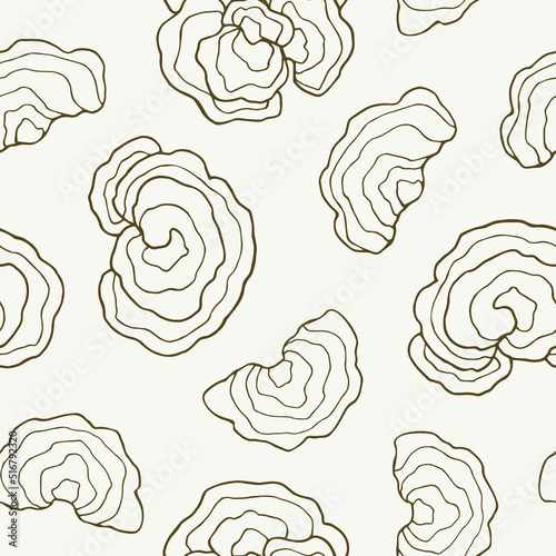 Line art turkey tail mushrooms seamless pattern