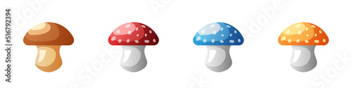 Mushrooms. Cartoon colorful mushrooms. Vector set isolated on white background.