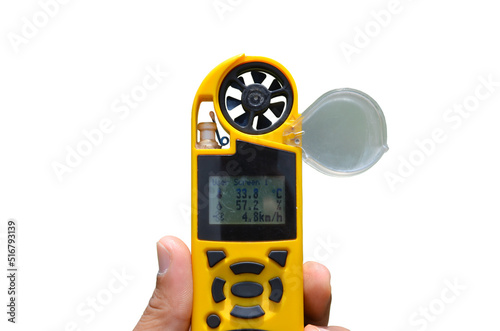 environmental meter from anemometer for  measuring the speed of wind, humidity and temperature isolated on white background