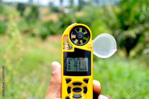 environmental meter from anemometer for measuring the speed of wind, humidity and temperature