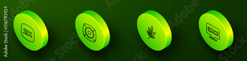 Set Isometric line 2k Ultra HD, Stereo speaker, Movie trophy and 3D cinema glasses icon. Vector