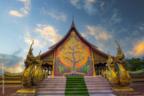 Amazing Temple Sirindhorn Wararam Phuproud in Ubon Ratchathani Province at twilight time,Thailand