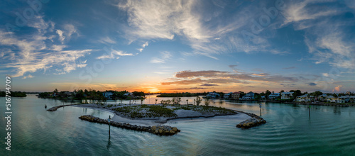 Sunrise behind Snake Island Venice Florida Drone Panorama © RonPaulk Photography