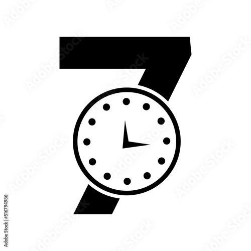 Letter 7 Clock Logo Design Vector Template