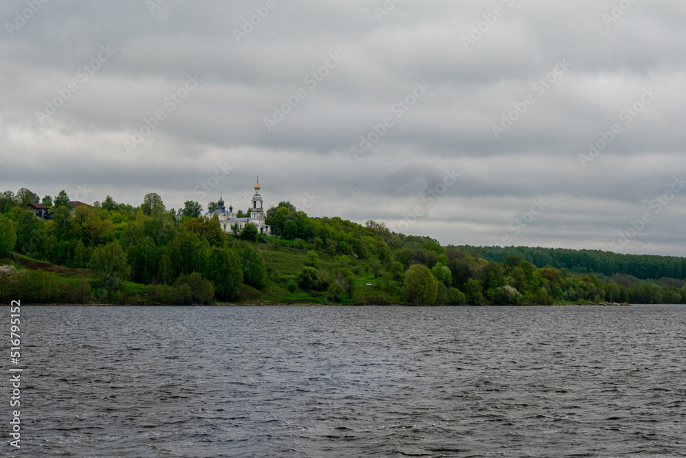 beautiful Christian monastery on the banks of the river