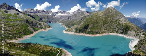 Fototapeta Naklejka Na Ścianę i Meble -  Panoramic view of Mountain lake Emosson with Dam, Valais, Switzerland, Swiss Alps, Barrage d'Emosson.