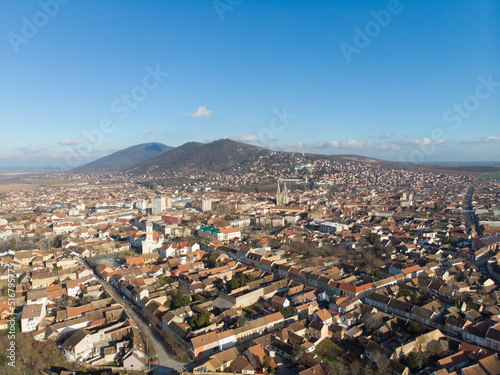 The town of Vrsac and the hills behind. Aerial photo.