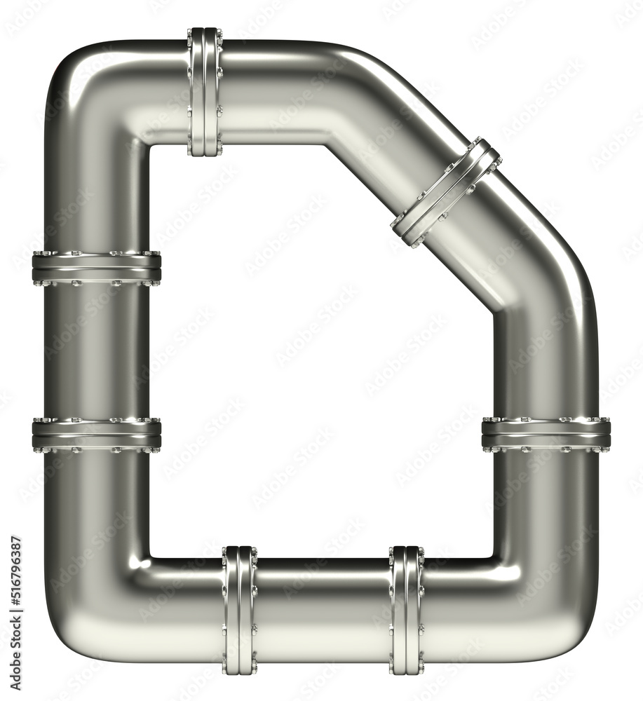Letter D made of steel pipes, isolated on white, 3d rendering