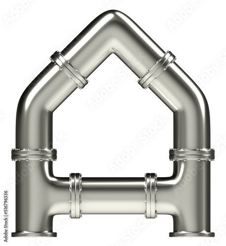 Letter A made of steel pipes, isolated on white, 3d rendering