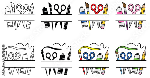 Art Teacher Split Label Template Clipart Set - Outline, Silhouette and Color