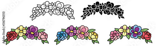 Floral / Flower Crown Clipart Set - Outline, Silhouette and Color
