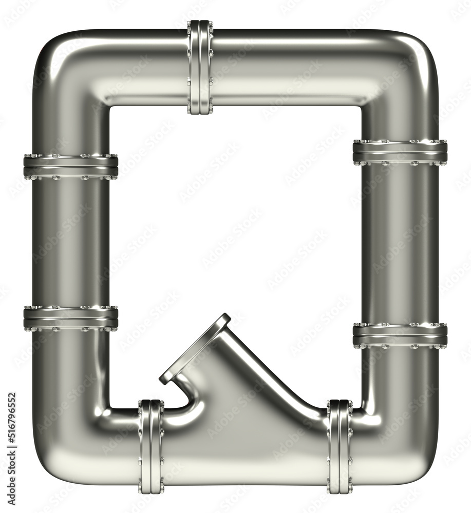 Letter Q made of steel pipes, isolated on white, 3d rendering
