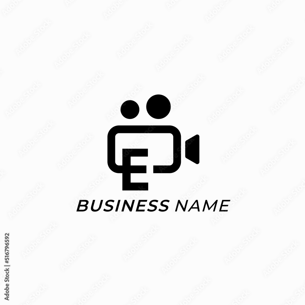 design logo creative letter E and camera video design logo creative letter E and camera video