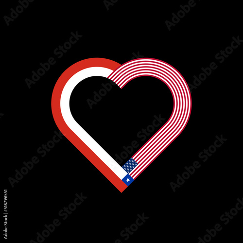 unity concept. heart ribbon icon of chile and united states flags. vector illustration isolated on black background	
