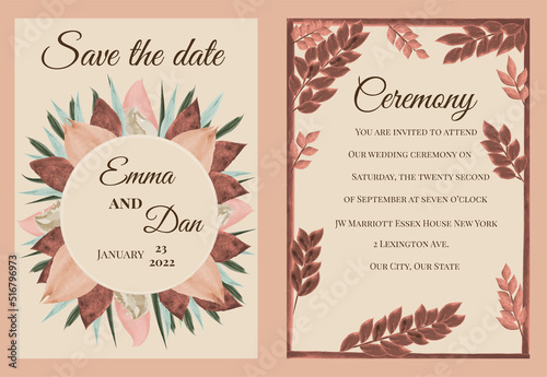 Beautiful ornament flower arrangement wedding invitation design. Romantic, floral design