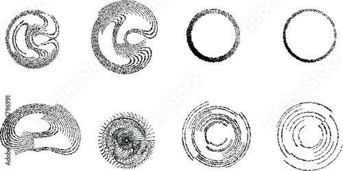 Grunge lines with rough edges in Circle Form . Spiral Vector Illustration .Textured round Logo . Design element . Abstract Geometric circular shapes .Rotating grunge radial line. Concentric circles