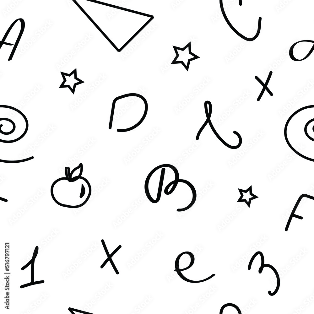 Back to school. Seamless pattern on a chalkboard drawn with chalk. Vector for fabric, wrapping paper, wallpaper Back to school. Seamless pattern on a chalkboard drawn with chalk. Vector for fabric, wrapping paper, wallpaper