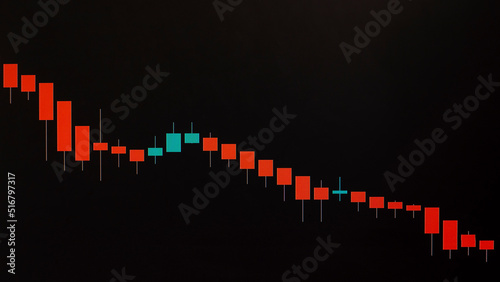 Foto A red-green chart of Japanese candlesticks showing a descending market on a black background