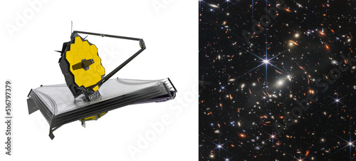 James Webb Space Telescope looking at galaxies. Webb’s first deep field. Astronomy science. This image elements furnished by NASA photo