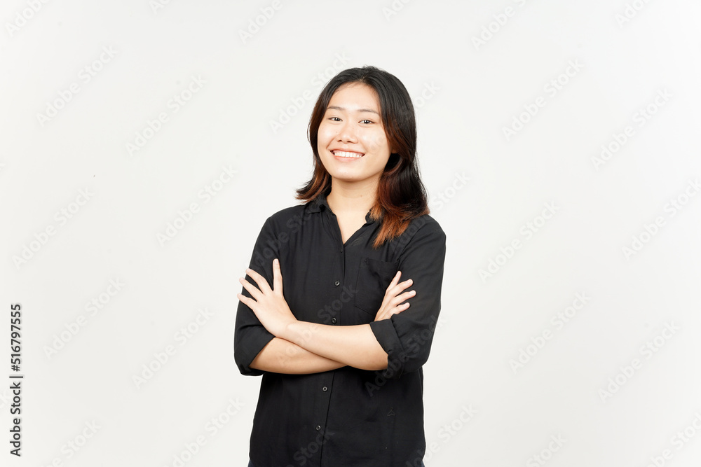 Folding arms smile and looking at camera of Beautiful Asian Woman Isolated On White Background Folding arms smile and looking at camera of Beautiful Asian Woman Isolated On White Background