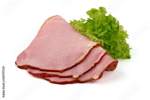 Smoked ham meat, isolated on white background.